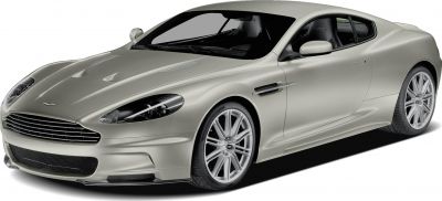 Front view of luxury sports coupe with vented hood and alloy wheels