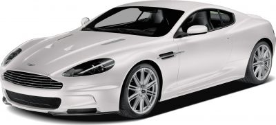 Front 3/4 view of white luxury sports coupe with vented hood and multi-spoke alloy wheels.
