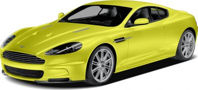 Bright yellow high-performance coupe front side with grille and alloy wheels