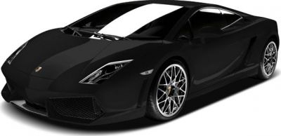 Black Lamborghini sports car front three-quarter view with alloy wheels