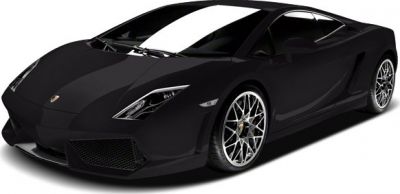 Matte black sports car front angle with sharp alloy wheels.