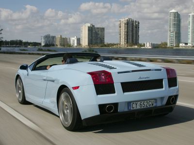 Rear view of a convertible sports car with distinctive taillights in motion