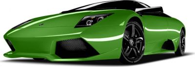 Green sports car with aggressive front design and black wheels