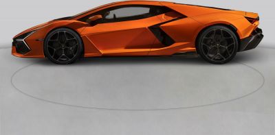 Sleek side profile of an aerodynamic orange sports supercar.