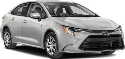 Front side view of silver sedan with LED headlights and alloy wheels