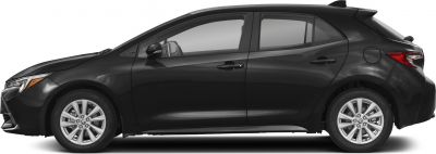 Side profile of hatchback with alloy wheels and aerodynamic shape