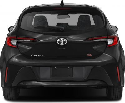 Rear view of hatchback with taillights and SE badge