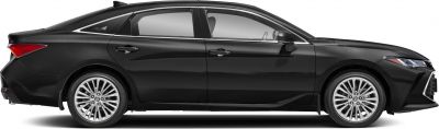 Side profile of a sleek black sedan with multi-spoke alloy wheels