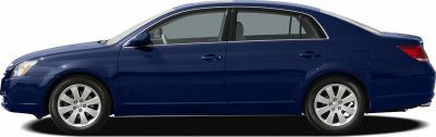 Side profile of a blue four-door sedan with alloy wheels.