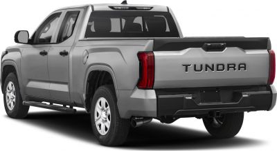 Rear and side view of a double cab long bed pickup truck