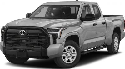 Front grille and double cab with long bed pickup truck
