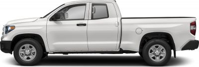 Side profile of a pickup truck with extended cab and bed.