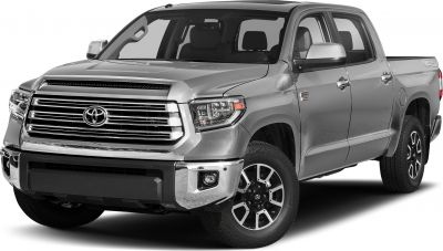 Front view of full-size pickup with chrome grille and alloy wheels