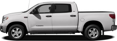 Side profile of a double cab pickup truck with visible V8 badge and aluminum wheels.
