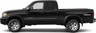 Black extended cab pickup truck side profile with TRD Off-Road decal