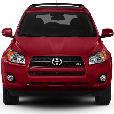 Front view with grille, headlights, and V6 badge