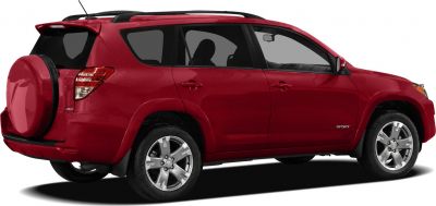 Red mid-size SUV with rear spare tire and alloy wheels