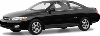 Black two-door coupe with alloy wheels, sleek side profile