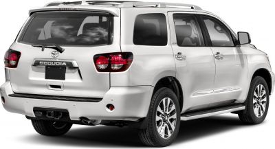 Rear and side view of full-size SUV with updated taillights and alloy wheels