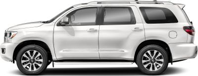 Full-size SUV side profile with alloy wheels and roof rails