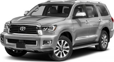 Front side of a large SUV with chrome grille and alloy wheels
