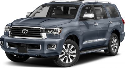 SUV with bold chrome grille and LED headlights, alloy wheels, side running boards