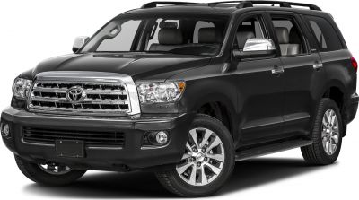 Front and side view of black SUV with chrome grille and alloy wheels