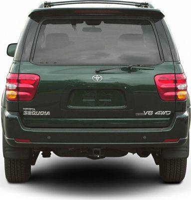 Rear view of SUV with V8 4WD badges and tail lights