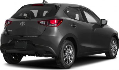 Rear and side view of a hatchback with taillights and alloy wheels