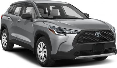 Front 3/4 view of SUV with hexagonal grille and sleek headlights
