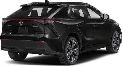 Rear side view of black electric SUV with AWD and modern wheels