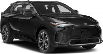 Sleek black electric SUV with sharp LED headlights and aerodynamic body.