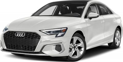 Front view of a white sedan with hexagonal grille and LED headlights.