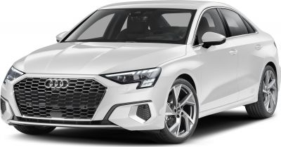 White sedan with hexagonal grille and multi-segment LED headlights