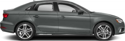 Side profile of a four-door sedan with distinct alloy wheels.