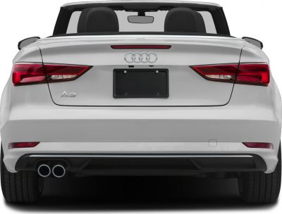 Rear view of a white convertible with dual exhausts and LED taillights