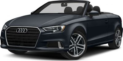 Convertible car front angled view with soft top and alloy wheels