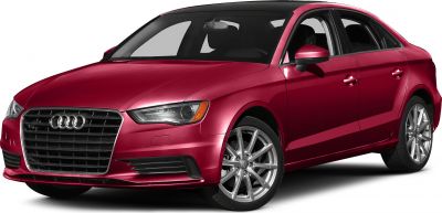Red sedan with sharp headlights and silver alloy wheels