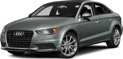 Front and side view of sedan with alloy wheels and detailed headlights