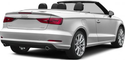 Rear view of convertible with dual exhaust and open roof