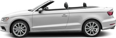 Convertible with alloy wheels and modern headlights, side profile open roof.