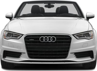 Front view with signature grille and headlights of a convertible.