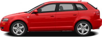 Red five-door hatchback side profile with alloy wheels