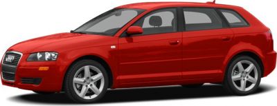 Red hatchback with sporty alloy wheels and sleek side profile.