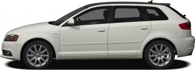 Side profile of white hatchback with alloy wheels