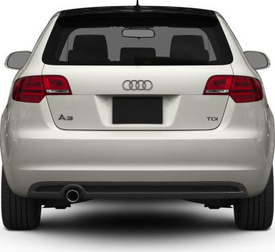 Rear view of hatchback with taillights and TDI badge