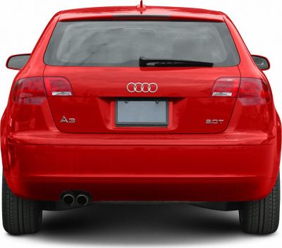 Rear hatchback view with dual exhaust, 2.0T badge, and rear wiper.