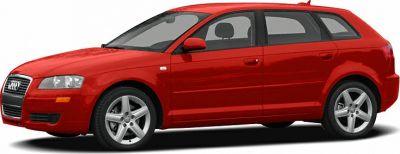 Red hatchback side profile with alloy wheels and five-door design