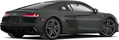 Rear side view of sports coupe with V10 badge and alloy wheels