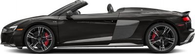 Side profile of black convertible sports car with V10 emblem and alloy wheels